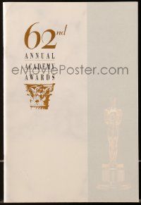 9d284 62ND ANNUAL ACADEMY AWARDS souvenir program book '90 for the Oscars ceremony in Los Angeles!