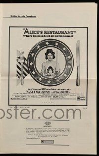 9d542 ALICE'S RESTAURANT pressbook '69 Arlo Guthrie, musical comedy directed by Arthur Penn!