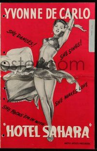 9d737 HOTEL SAHARA pressbook '51 full-length artwork of sexy exotic veil dancer Yvonne De Carlo!