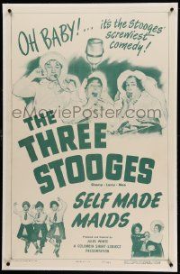 9f218 SELF MADE MAIDS linen 1sh '50 Three Stooges Moe, Larry & Shemp in their screwiest comedy!