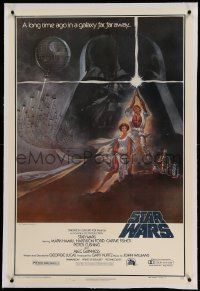 9f233 STAR WARS linen style A second printing 1sh '77 George Lucas sci-fi epic, art by Tom Jung!