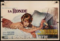 9j355 LA RONDE Belgian '64 best art/image of naked Jane Fonda in bed, directed by Roger Vadim!