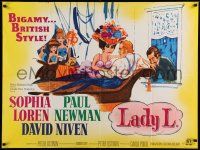 9j276 LADY L British quad '66 different art of sexy Sophia Loren with Paul Newman & David Niven!