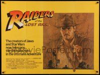 9j295 RAIDERS OF THE LOST ARK British quad '81 art of adventurer Harrison Ford by Richard Amsel!