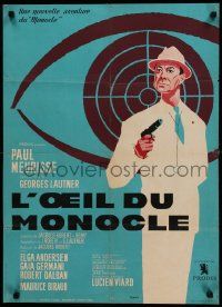 9j852 EYE OF THE MONOCLE French 21x30 '62 Paul Meurisse, Georges Lautner, great Cerutti artwork!