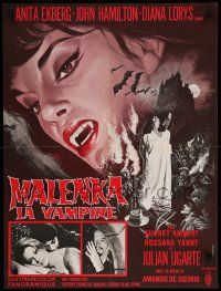 9j853 FANGS OF THE LIVING DEAD French 23x30 '69 sexy Anita Ekberg, cool vampire art by Jean Mascii