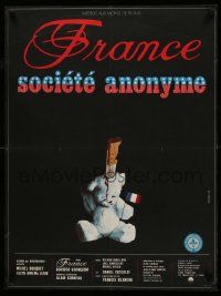 9j858 FRENCH ANONYMITY SOCIETY French 23x30 '74 wild artwork of teddy bear stabbed with knife!