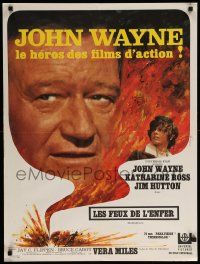 9j870 HELLFIGHTERS French 24x32 '69 John Wayne as fireman Red Adair, Ross, art of inferno!