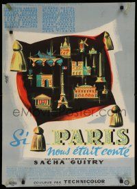 9j875 IF PARIS WERE TOLD TO US French 22x31 '56 cool art of landmarks by Clement Hurel!