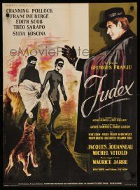 9j877 JUDEX French 23x32 '63 cool Xarrie artwork of caped master criminal & masked kidnappers!