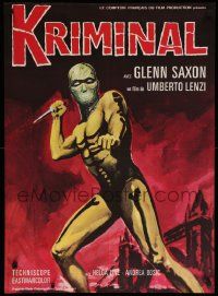 9j881 KRIMINAL French 23x31 '68 Umberto Lenzi, art of man with knife in cool skeleton costume!