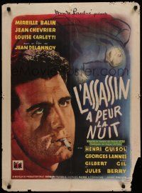 9j885 L'ASSASSIN A PEUR LA NUIT French 23x32 '42 Mireille Balin, Delannoy, smoking Jean Chevrier!