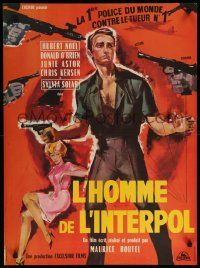 9j889 L'HOMME DE L'INTERPOL French 23x31 '66 Maurice Boutel, cool art of sexy woman & hero in peril!