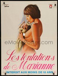 9j900 MARIANNE'S TEMPTATIONS French 24x32 '73 sexy Loris artwork of girl with stuffed animal!