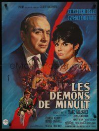 9j903 MIDNIGHT FOLLY French 22x30 '61 Jean Mascii art of Charles Boyer & Pascale Petit!