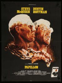 9j920 PAPILLON French 23x30 '74 great art of prisoners Steve McQueen & Dustin Hoffman by Tom Jung!