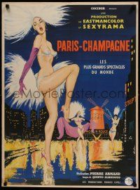 9j922 PARIS-CHAMPAGNE French 23x32 '62 Sinclare art of sexy near-naked Moulin Rouge dancers!