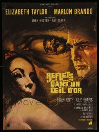 9j930 REFLECTIONS IN A GOLDEN EYE French 23x31 '67 Mascii art of Elizabeth Taylor & Marlon Brando!