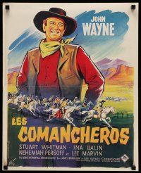 9j981 COMANCHEROS French 18x22 '61 Grinsson art of cowboy John Wayne, directed by Michael Curtiz!