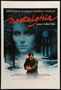 9j993 NOSTALGHIA French 17x25 '83 Andrei Tarkovsky's Nostalghia, cool artwork of haunted man!