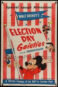 9p296 ELECTION DAY GAIETIES style A 1sh '53 cool political art of Mickey Mouse, Donald, Pluto!