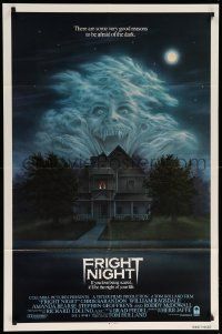 9p370 FRIGHT NIGHT int'l 1sh '85 Sarandon, McDowall, best classic horror art by Peter Mueller!