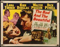 9w404 BAD & THE BEAUTIFUL style B 1/2sh '53 art of Kirk Douglas manhandling sexy Lana Turner, rare!