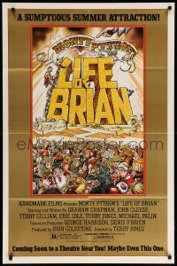 9y497 LIFE OF BRIAN advance 1sh '79 Monty Python, great art by William Stout, recalled & rare!