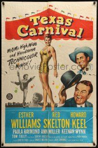 9y884 TEXAS CARNIVAL 1sh '51 Red Skelton, art of sexy Esther Williams wearing swimsuit!