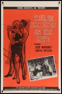 9y896 THREE BLONDES IN HIS LIFE 1sh '60 cool art of Jock Mahoney & sexy Greta Thyssen!