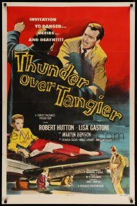 9y898 THUNDER OVER TANGIER 1sh '57 Robert Hutton & sexy Lisa Gastoni, danger, desire & death!