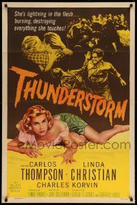 9y899 THUNDERSTORM 1sh '56 bad sexy Linda Christian is lightning in the flesh!