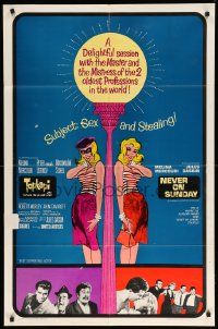 9y914 TOPKAPI/NEVER ON SUNDAY 1sh '65 Melina Mercouri & Jules Dassin double-bill, sexy art!