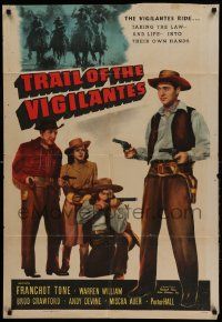 9y919 TRAIL OF THE VIGILANTES 1sh R48 art of cowboys Franchot Tone & Broderick Crawford!