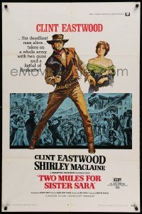 9y935 TWO MULES FOR SISTER SARA 1sh '70 art of gunslinger Clint Eastwood & Shirley MacLaine!