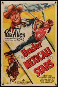 9y939 UNDER MEXICALI STARS 1sh '50 Arizona Cowboy Rex Allen & Koko + hanging from airplane!