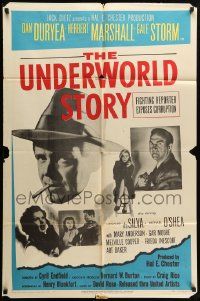 9y940 UNDERWORLD STORY 1sh '50 Dan Duryea, Herbert Marshall, Gale Storm, cool newspaper design!