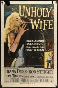 9y941 UNHOLY WIFE 1sh '57 art of sexy half-devil half-angel bad girl Diana Dors!