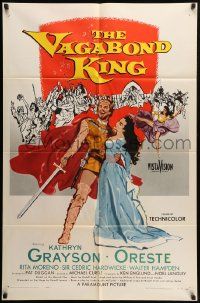 9y946 VAGABOND KING 1sh '56 Michael Curtiz, art of pretty Kathryn Grayson & Oreste w/ sword!