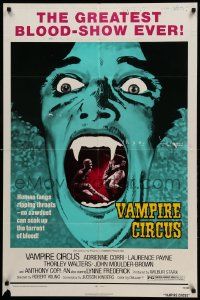 9y947 VAMPIRE CIRCUS 1sh '72 human fangs ripping throats, no sawdust can soak up all the blood!