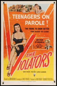 9y951 VIOLATORS 1sh '57 Reynold Brown art of sexy smoking bad girl teenager on parole!