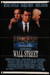 9y957 WALL STREET 1sh '87 Michael Douglas, Charlie Sheen, Daryl Hannah, Oliver Stone!