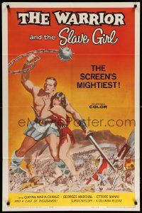 9y961 WARRIOR & THE SLAVE GIRL 1sh '59 awesome artwork of gladiator & girl, mightiest Italian epic!