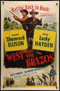 9y966 WEST OF THE BRAZOS 1sh '50 Jimmy Shamrock Ellison & Russ Lucky Hayden battle back to back!