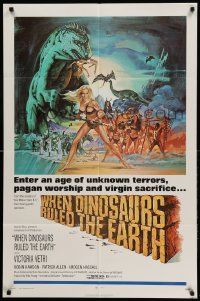 9y969 WHEN DINOSAURS RULED THE EARTH 1sh '71 Hammer, artwork of sexy cavewoman Victoria Vetri!