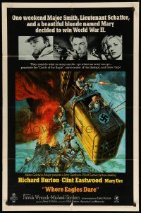 9y973 WHERE EAGLES DARE 1sh '68 Clint Eastwood, Burton, Ure, different art by Terpning!