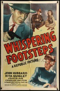 9y975 WHISPERING FOOTSTEPS 1sh '43 John Hubbard & Rita Quigley, murder mystery art!