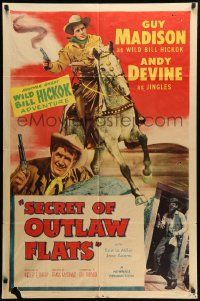 9y980 WILD BILL HICKOK style B 1sh '50s Guy Madison, Andy Devine, Secret of Outlaw Flats!