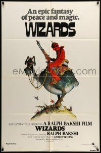 9y981 WIZARDS style A 1sh '77 Ralph Bakshi directed animation, cool fantasy art by William Stout!