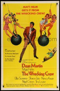 9y989 WRECKING CREW 1sh '69 McGinnis art of Dean Martin as Matt Helm with sexy spy babes!